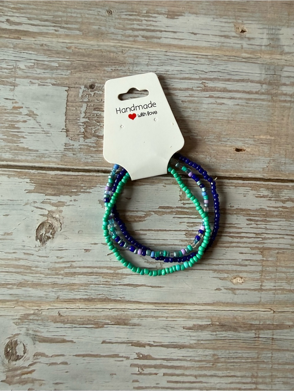 Handmade Beaded Bracelet Set in Teal & Royal Blue